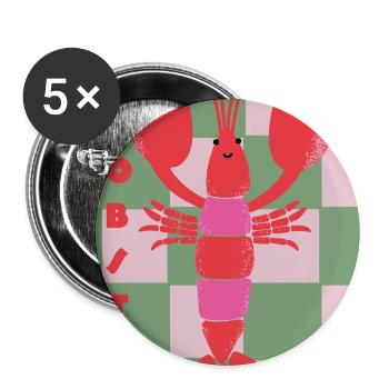 Homard pour vous - rouge-rose-vert dans un style rétro - Lot de 5 grands badges (56 mm) - blanc - Devant