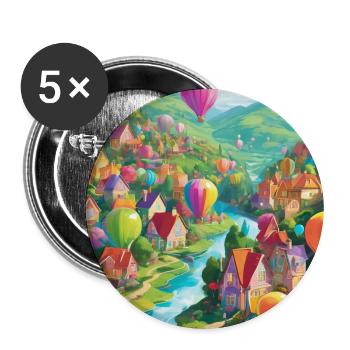 Balloon Villagescape Panorama - Buttons groß 56 mm (5er Pack) - Weiß - Vorne