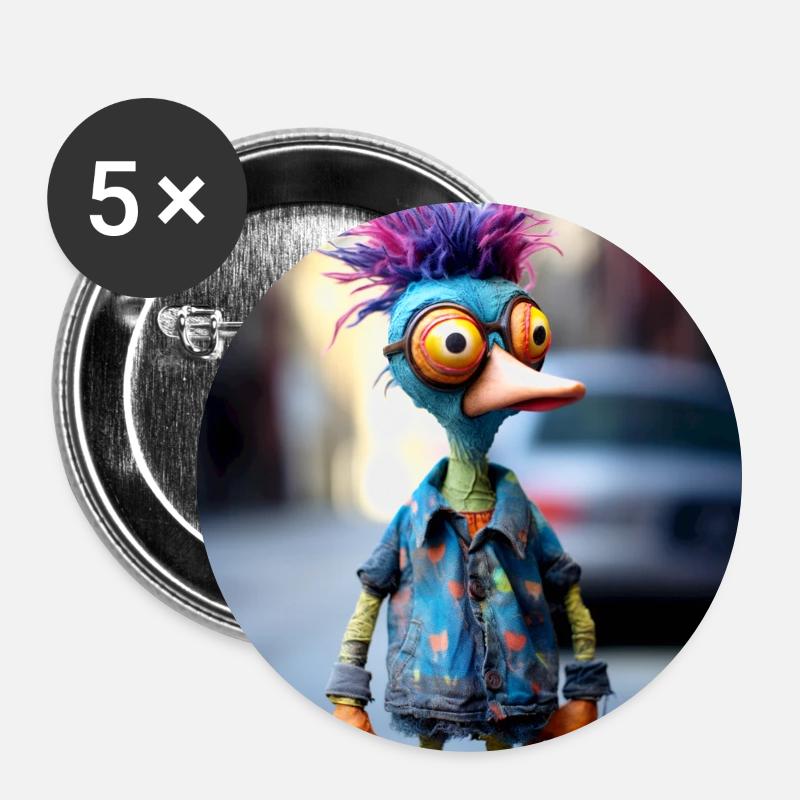 Colorful Doll Monster Character Print Doll - Buttons large 2.2''/56 mm (5-pack) - white