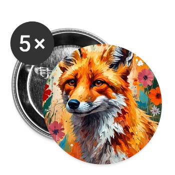 Fox flowers abstract fox lover gift - Buttons large 2.2''/56 mm (5-pack) - white - Front