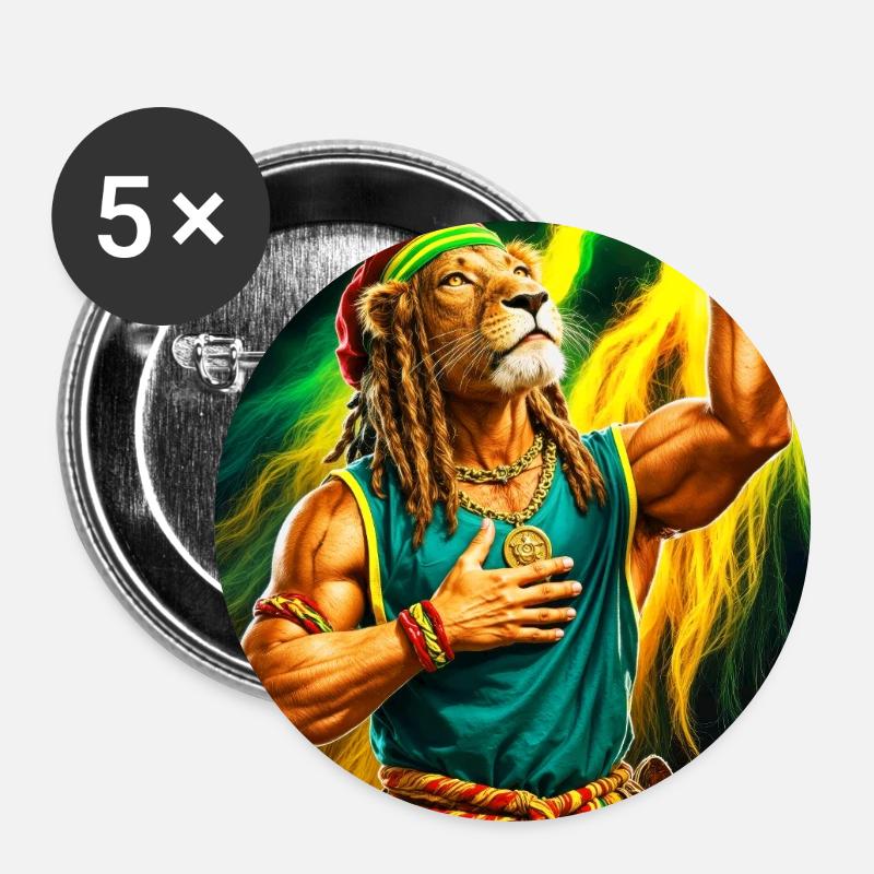 Rastafarian Humanoid Lion - Buttons large 2.2''/56 mm (5-pack) - white
