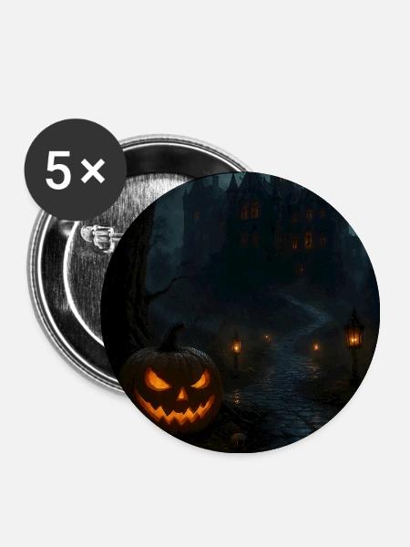 Gruseliger Halloween Kürbis Goth - Buttons groß 56 mm (5er Pack) - Weiß