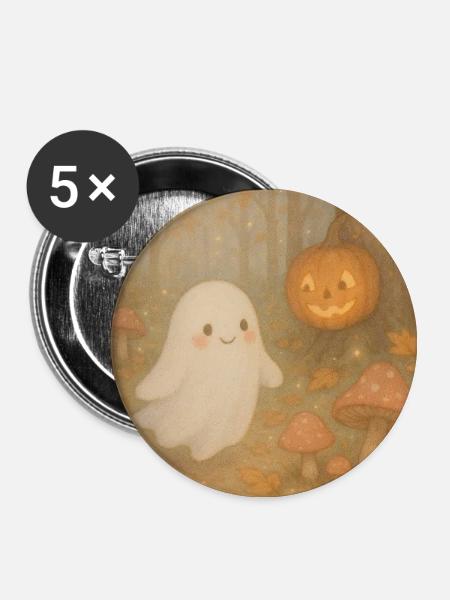 Halloween Herbst Geist im Wald - Buttons groß 56 mm (5er Pack) - Weiß