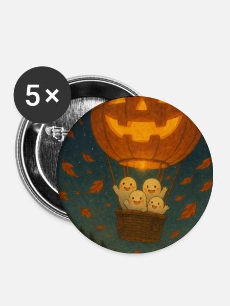 Kürbis Halloween Geister - Buttons groß 56 mm (5er Pack) - Weiß