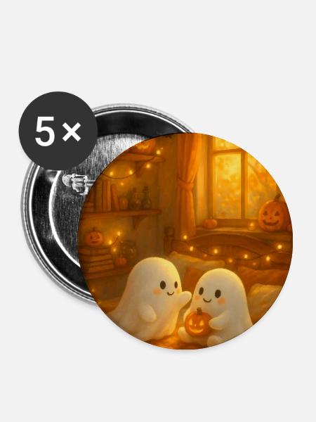 Cozy Gespenster im Halloween Herbst - Buttons groß 56 mm (5er Pack) - Weiß