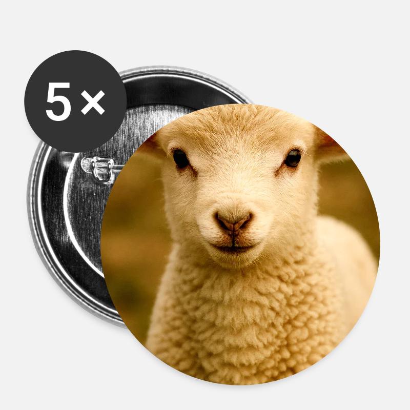 Animals, lambs - Buttons large 2.2''/56 mm (5-pack) - white