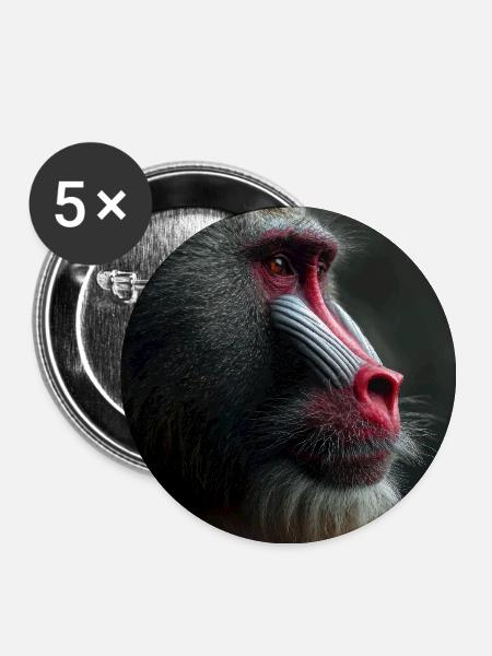 Mandrill-Blick in Samtennacht - Buttons groß 56 mm (5er Pack) - Weiß