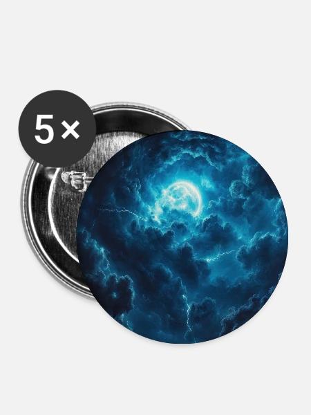 Blauer Himmel mit Mond im Sturm - Buttons groß 56 mm (5er Pack) - Weiß