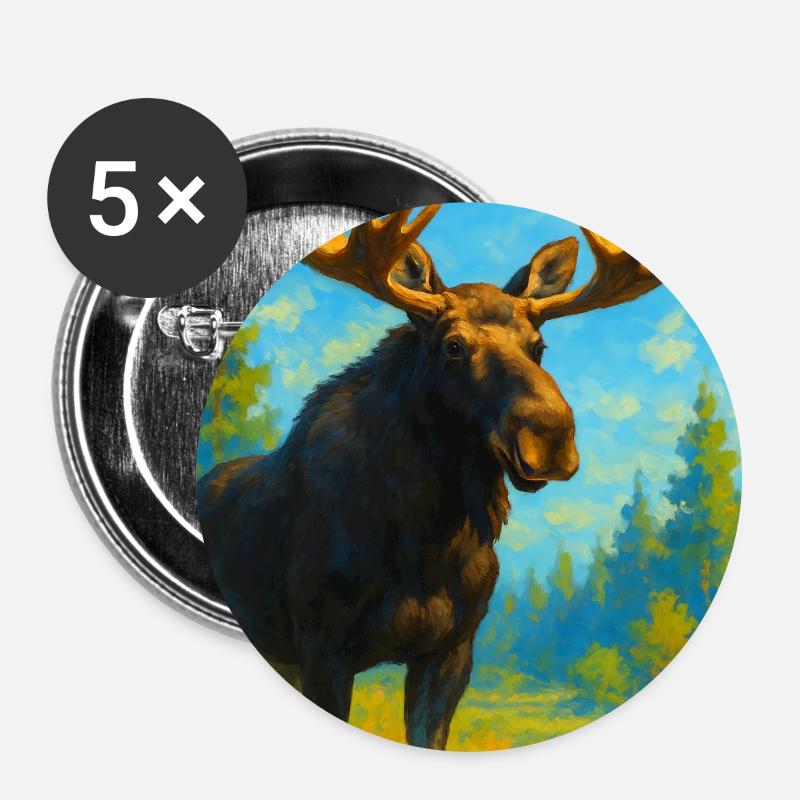 Color explosion moose in dawn landscape - Buttons large 2.2''/56 mm (5-pack) - white