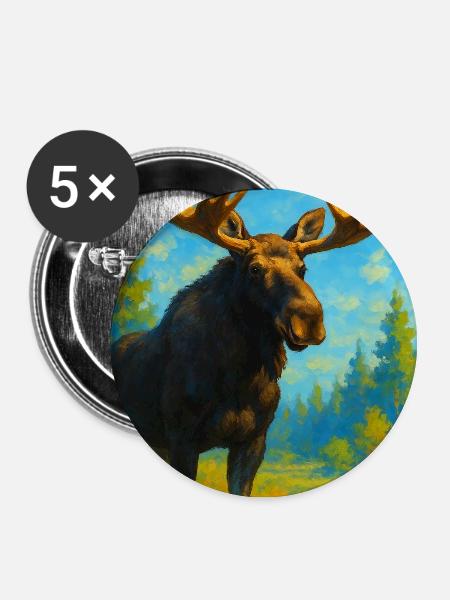 Bunte Elche im sonnigen Wald - Buttons groß 56 mm (5er Pack) - Weiß