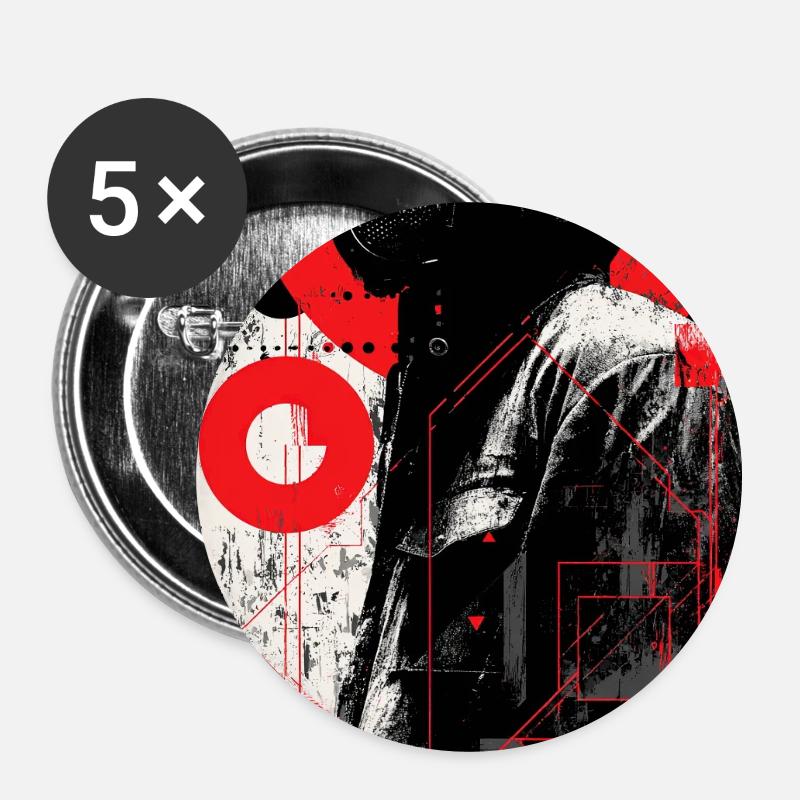 Red Graffiti Gas Mask - Buttons large 2.2''/56 mm (5-pack) - white