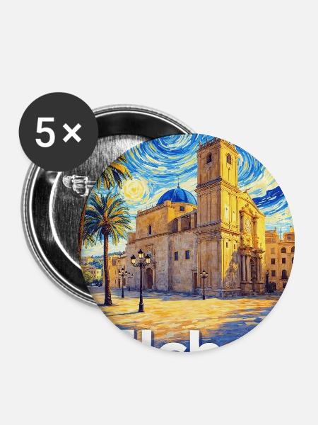 Elche Spain - Buttons groß 56 mm (5er Pack) - Weiß