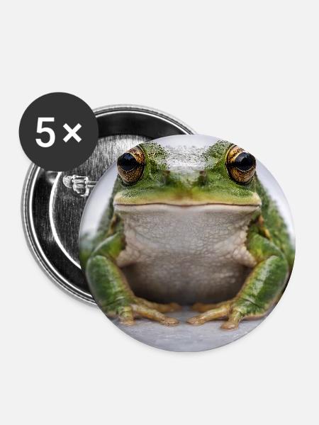 Grüner Frosch im Fokus - Buttons groß 56 mm (5er Pack) - Weiß