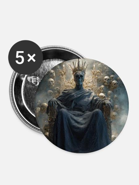 Skull Throne gekrönter König - Buttons groß 56 mm (5er Pack) - Weiß