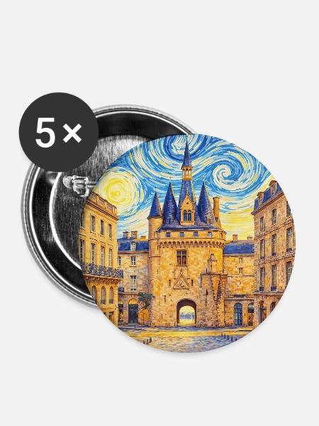 Bordeaux, Frankreich - Buttons groß 56 mm (5er Pack) - Weiß