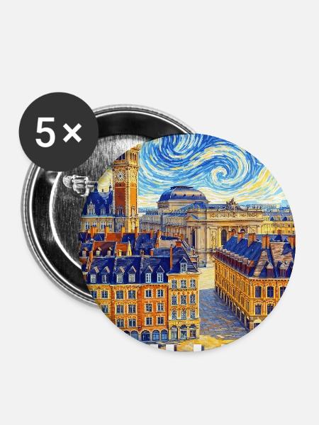 Lille, Frankreich - Buttons groß 56 mm (5er Pack) - Weiß