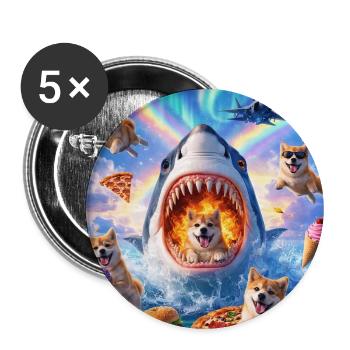 Shark with pizza & space dogs - Buttons large 2.2''/56 mm (5-pack) - white - Front
