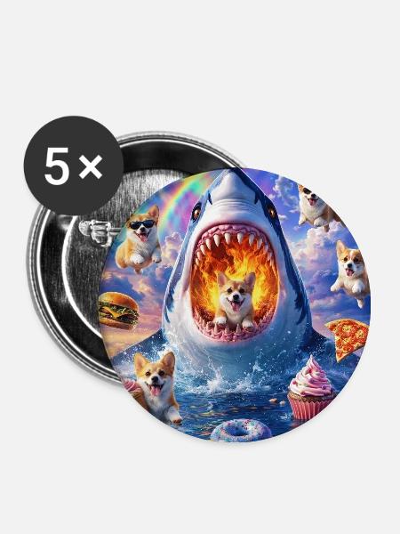 Welpenhai im Farbchaos - Buttons groß 56 mm (5er Pack) - Weiß