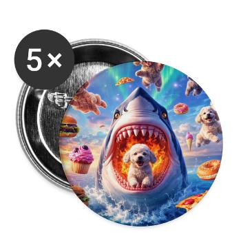 Hai mit Welpen und Donuts Fantasie-Überraschung - Buttons groß 56 mm (5er Pack) - Weiß - Vorne