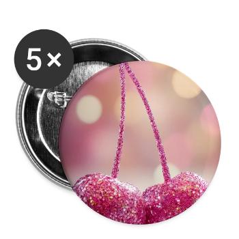 Duo Cerises Paillettes Roses - Lot de 5 grands badges (56 mm) - blanc - Devant