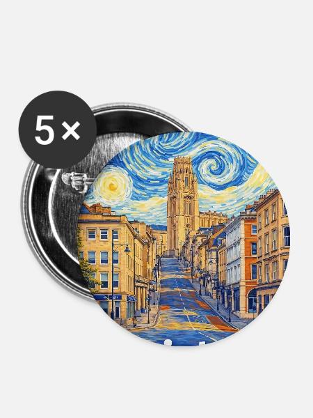 Bristol England Sternennacht-Stadtbild - Buttons groß 56 mm (5er Pack) - Weiß