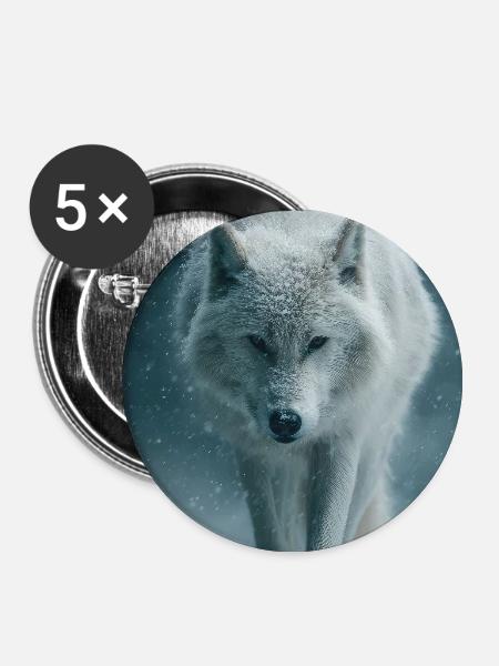 Arktischer Wolf im Schneefall - Buttons groß 56 mm (5er Pack) - Weiß