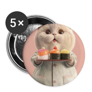 Pastel Sushi Chef Katze - Buttons groß 56 mm (5er Pack) - Weiß - Vorne