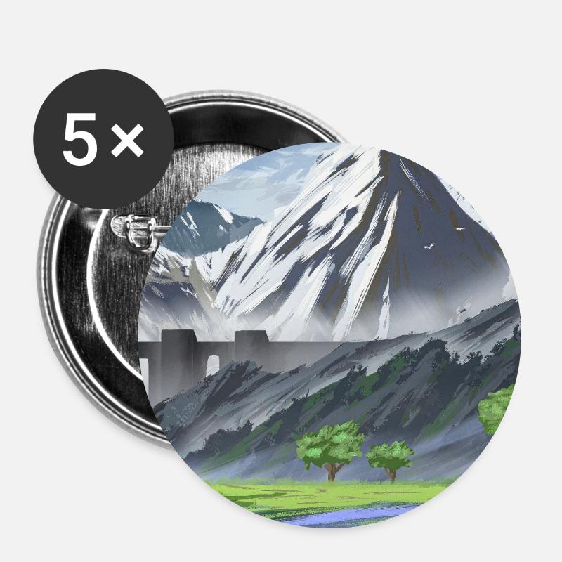 Alpine mountains and serene valley - Buttons large 2.2''/56 mm (5-pack) - white