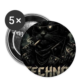 Techno chat avec une veste en cuir - Lot de 5 grands badges (56 mm) - blanc - Devant