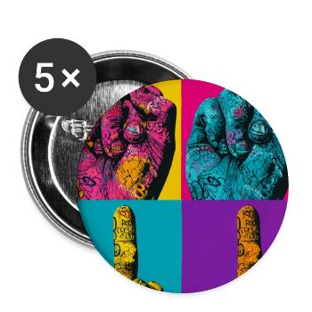 Pop Art Hand Four-Colored Finger - Buttons large 2.2''/56 mm (5-pack) - white - Front