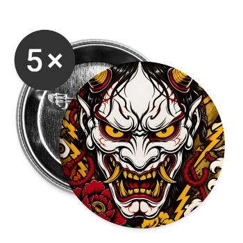 Hannya Maske - Buttons groß 56 mm (5er Pack) - Weiß - Vorne