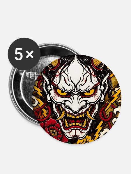 Hannya Maske - Buttons groß 56 mm (5er Pack) - Weiß