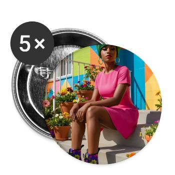 Neon Bloom Streetwear - Buttons groß 56 mm (5er Pack) - Weiß - Vorne