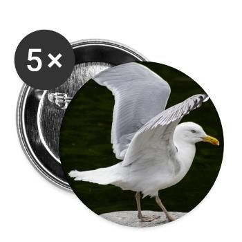 Heringsmöwe, die mit ausgebreiteten Flügeln auf einem Felsen steht - Buttons groß 56 mm (5er Pack) - Weiß - Vorne