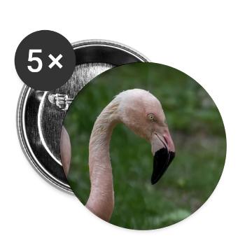 Nahaufnahme eines rosa Flamingos vor Grün - Buttons groß 56 mm (5er Pack) - Weiß - Vorne