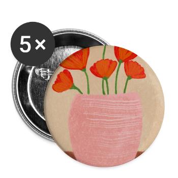 Mohn in Rosa Vase - Buttons groß 56 mm (5er Pack) - Weiß - Vorne
