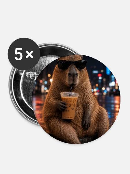 Urban Coffee Capybara - Buttons groß 56 mm (5er Pack) - Weiß