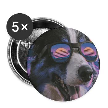 Retro Stil Hund mit Sonnenbrille - Buttons groß 56 mm (5er Pack) - Weiß - Vorne