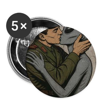 We Come In Peace Bruderkuss - Alien und Soldat - Buttons groß 56 mm (5er Pack) - Weiß - Vorne