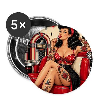 Rockabella im Diner – Life is wonderful - Buttons groß 56 mm (5er Pack) - Weiß - Vorne