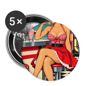 Rockabilly Pin Up: Life is Better at the Diner - Buttons groß 56 mm (5er Pack) - Weiß - Vorne