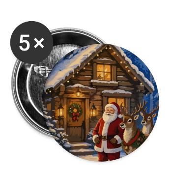 Winterwald Santa mit Rentieren - Buttons groß 56 mm (5er Pack) - Weiß - Vorne