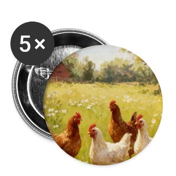 Weidehühner im sonnenbeschienenen Feld - Buttons groß 56 mm (5er Pack) - Weiß - Vorne