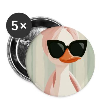 Pink Duck Glam mit Sonnenbrille - Buttons groß 56 mm (5er Pack) - Weiß - Vorne