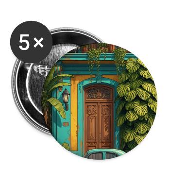 Tropischer Oldtimer im sonnenbeschienenen Innenhof - Buttons groß 56 mm (5er Pack) - Weiß - Vorne