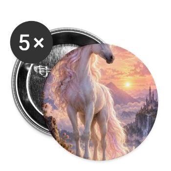Pastelleinhorn bei Sonnenuntergang über der Burg - Buttons groß 56 mm (5er Pack) - Weiß - Vorne