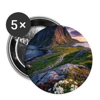 Coastal Peak mit Wildblumen - Buttons groß 56 mm (5er Pack) - Weiß - Vorne