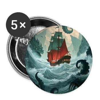 Karmesinrotes Gefäß gegen Krakens Kielwasser - Buttons groß 56 mm (5er Pack) - Weiß - Vorne