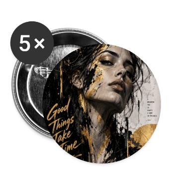 Gute Dinge brauchen Zeit Porträt - Buttons groß 56 mm (5er Pack) - Weiß - Vorne