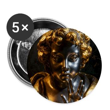 Goldene Shush-Cherub-Büste - Buttons groß 56 mm (5er Pack) - Weiß - Vorne